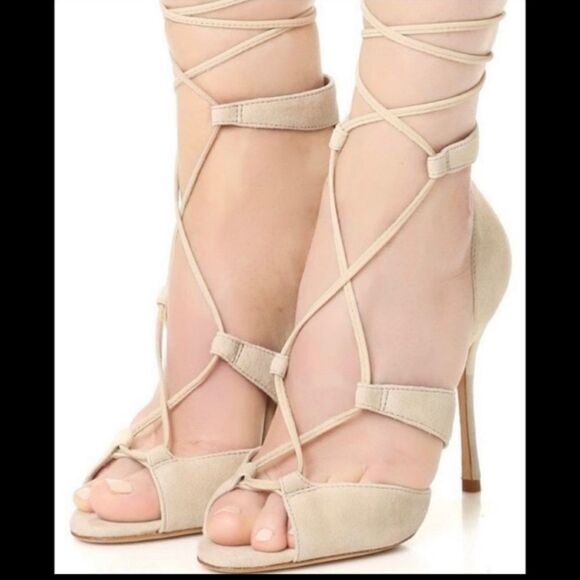 NWOB SCHUTZ Clove Suede Ankle Wrap Lace-Up Heels 10 - Picture 1 of 13